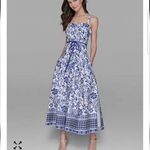 Karl Lagerfeld Floral-Print Square-Neck Midi Dress